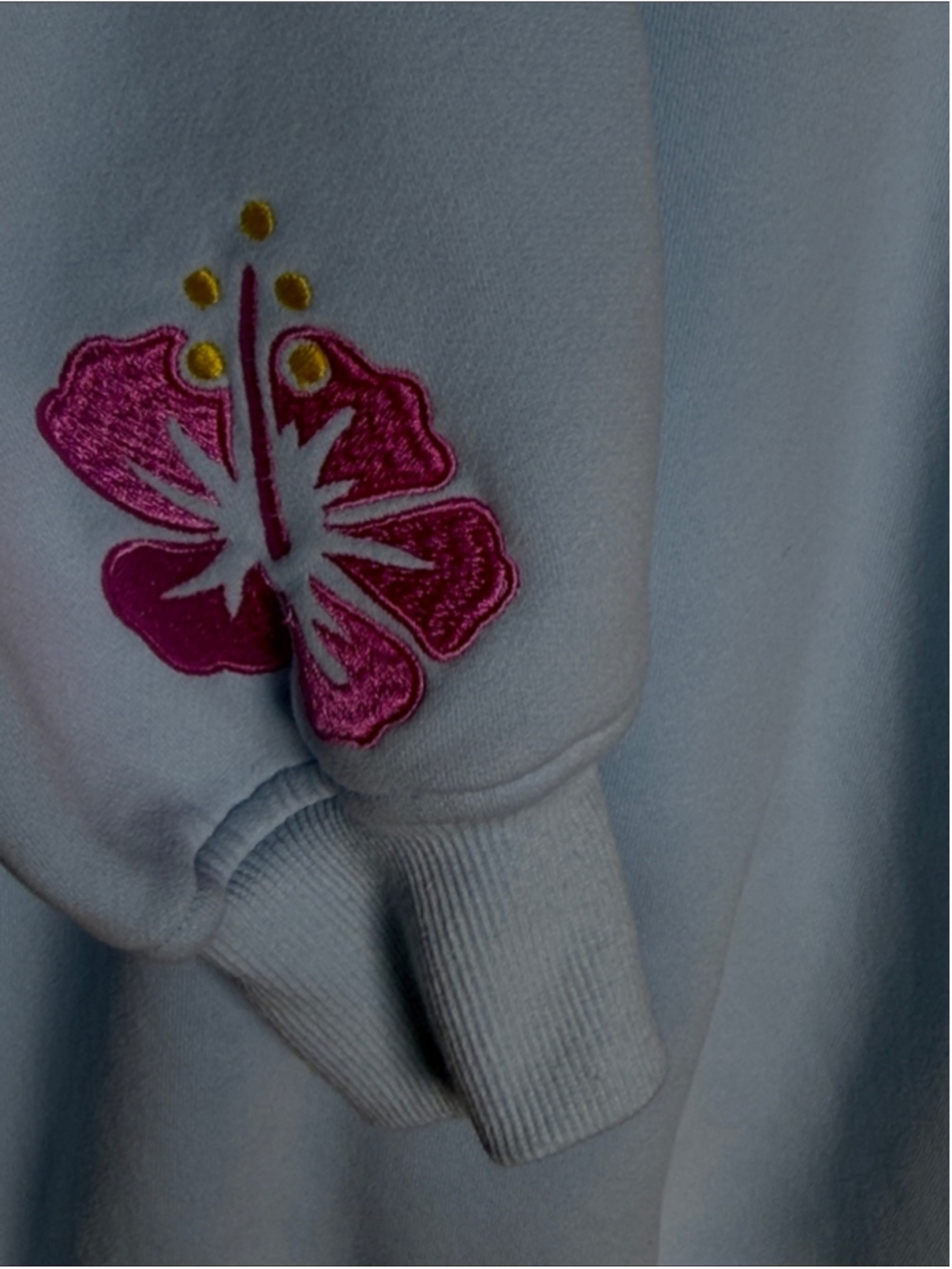 Sunkissed Coconut Icy Blue Hibiscus Beach Embroidered Crewneck Sweatshirt Sz L - Picture 5 of 8